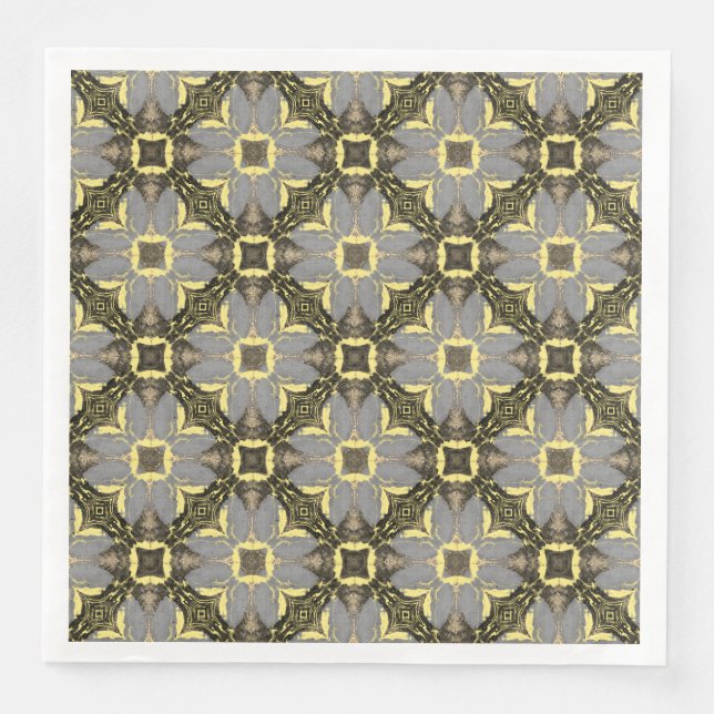 Yellow, Grey, and Black Flowers Pattern Napkin (Front)