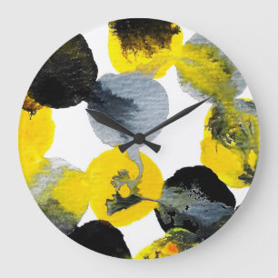 Yellow, Grey and Black Intertactions Large Clock