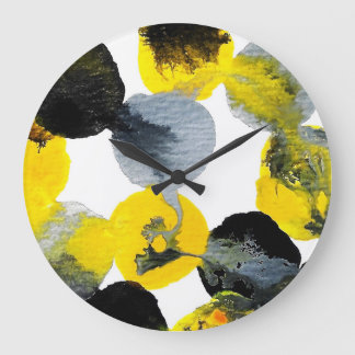 Yellow, Grey and Black Intertactions Large Clock