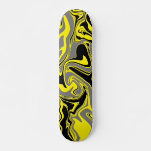 Yellow Grey and Black Marble Abstract Melt Skateboard