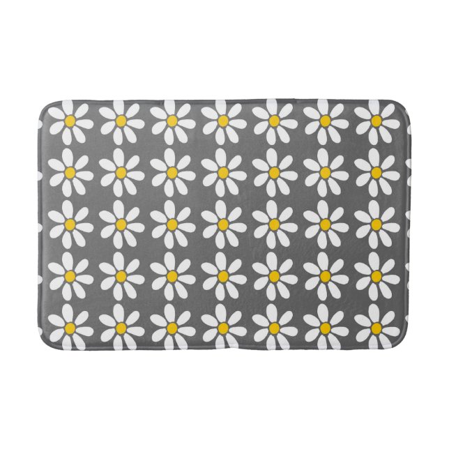 Yellow Grey and White Daisy Pattern Bath Mat (Front)
