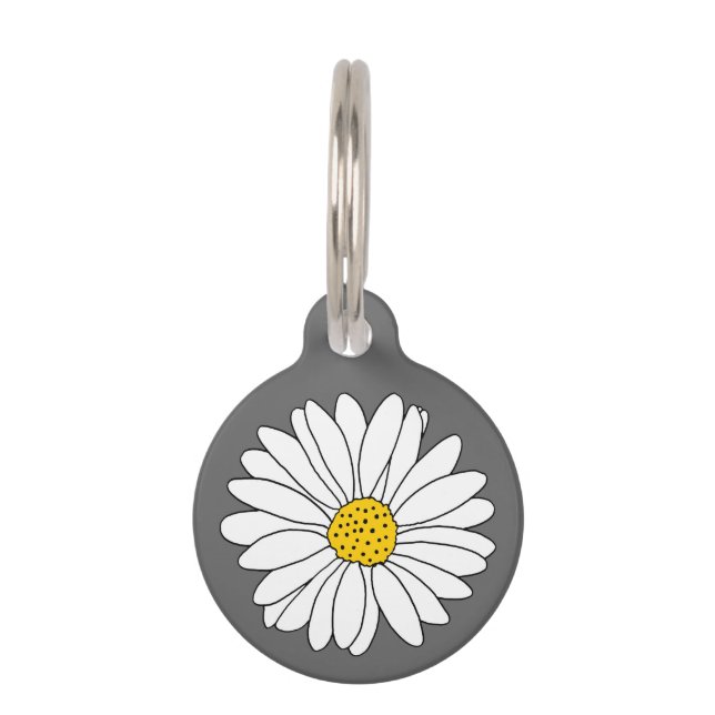 Yellow Grey and White Daisy Pet Tag (Front)