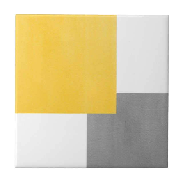 Yellow Grey and White Geometric Block Ceramic Tile (Front)