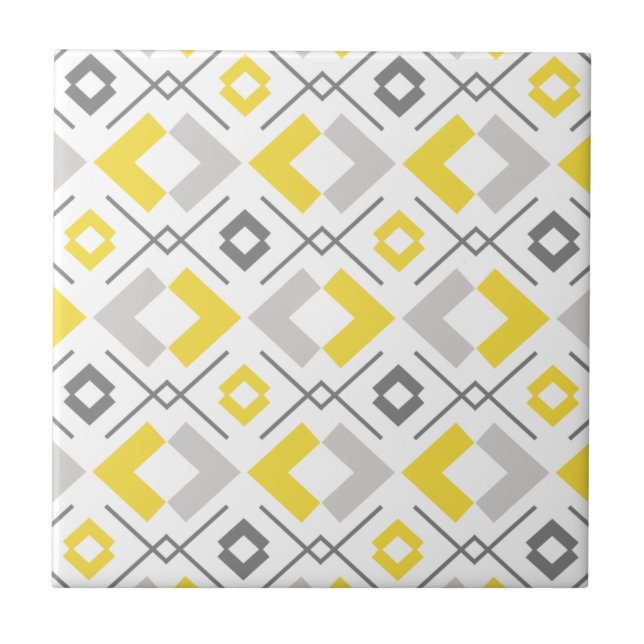 Yellow grey and white geometric pattern ceramic tile (Front)