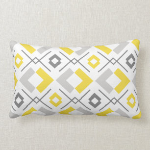 Yellow grey and white geometric pattern lumbar cushion