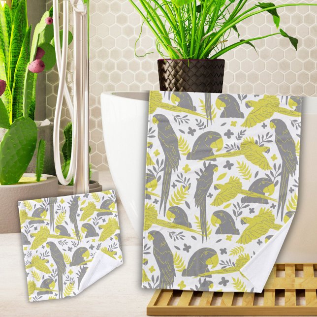 Yellow Grey Ara Parrot Drawing Tropical Pattern  Bath Towel Set (Creator Uploaded)