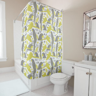 Yellow Grey Ara Parrot Drawing Tropical Pattern Shower Curtain