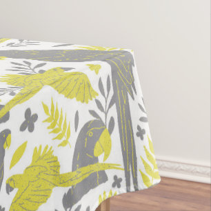 Yellow Grey Ara Parrot Drawing Tropical Pattern  Tablecloth