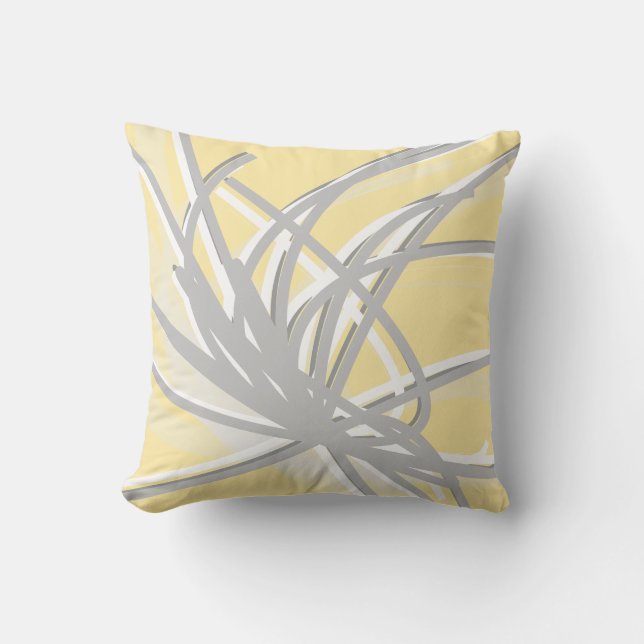 Yellow & Grey Artistic Abstract Ribbon Design Cushion (Front)