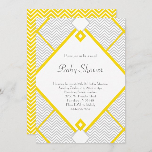 Yellow & Grey Baby Shower Co-Ed Gender Neutral Invitation (Front/Back)