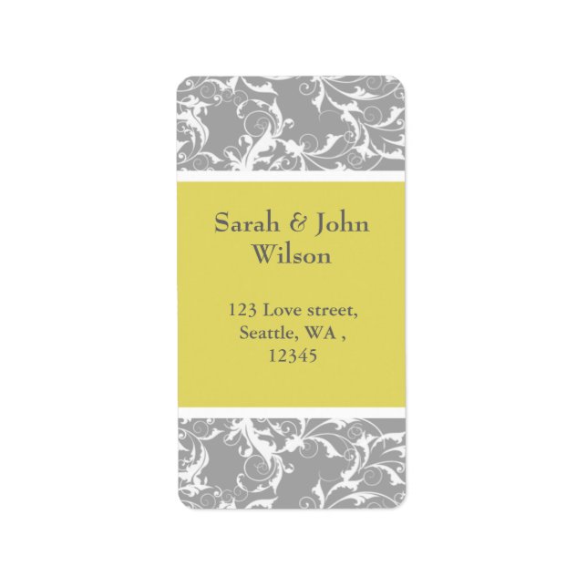 yellow grey Baroque Wedding Label (Front)