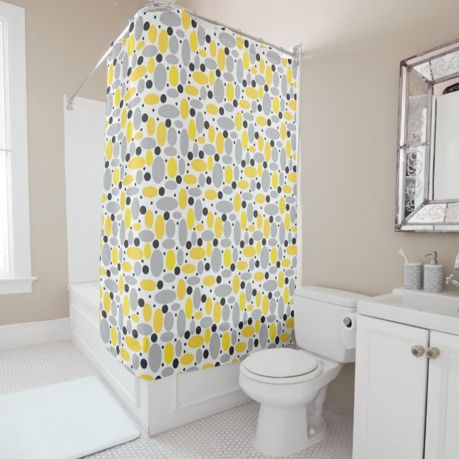 yellow grey bean retro pattern for home decor shower curtain (In Situ)