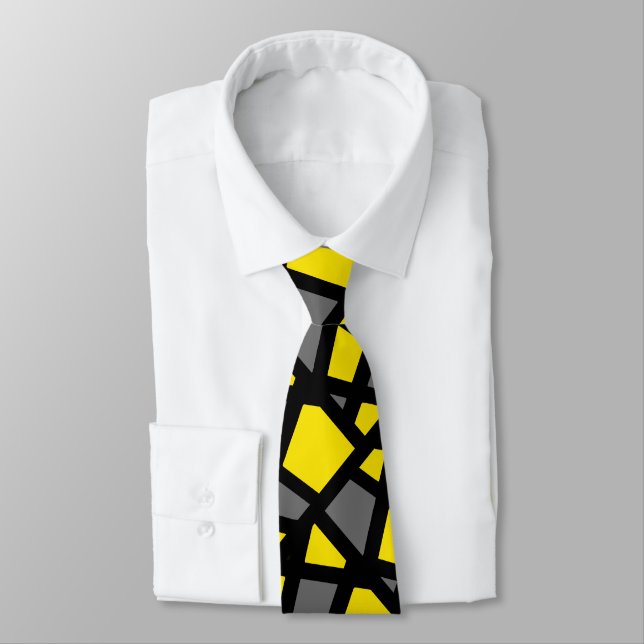 Yellow Grey Black Abstract Geometric Tie (Tied)