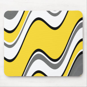 Yellow Grey Black and White Abstract Mouse Pad