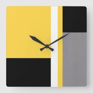 Yellow Grey Black and White Block Square Wall Clock