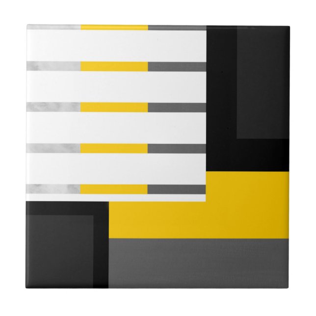 Yellow Grey Black and White Geometric Block Ceramic Tile (Front)