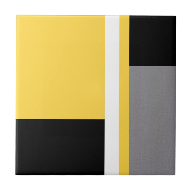 Yellow Grey Black and White Geometric Block Ceramic Tile (Front)