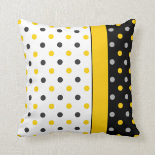 Yellow, Grey, Black and White Polka Dot Modern Cushion
