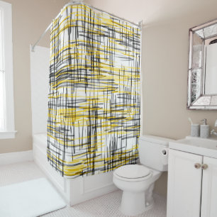 'Yellow Grey Black Scribbles' Shower Curtain