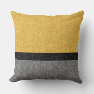 Yellow Grey Black Simple Stripe Crosshatch Cushion
