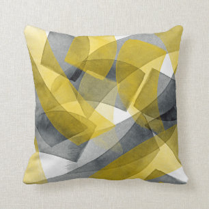 Yellow Grey Black Watercolor Abstract Throw Pillow