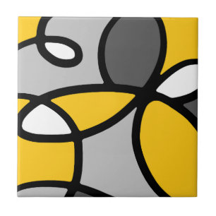 Yellow Grey Black White Abstract   Ceramic Tile