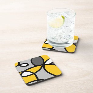 Yellow Grey Black White Abstract Coaster