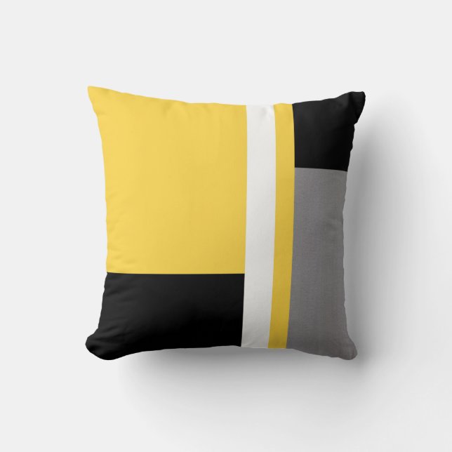 Yellow Grey Black White Block Cushion (Front)