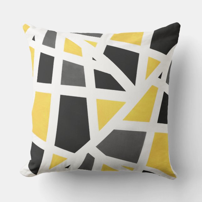 Yellow Grey Black White Geometric Abstract Outdoor Cushion (Front)