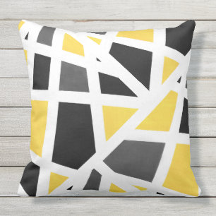Yellow Grey Black White Geometric Abstract Outdoor Cushion