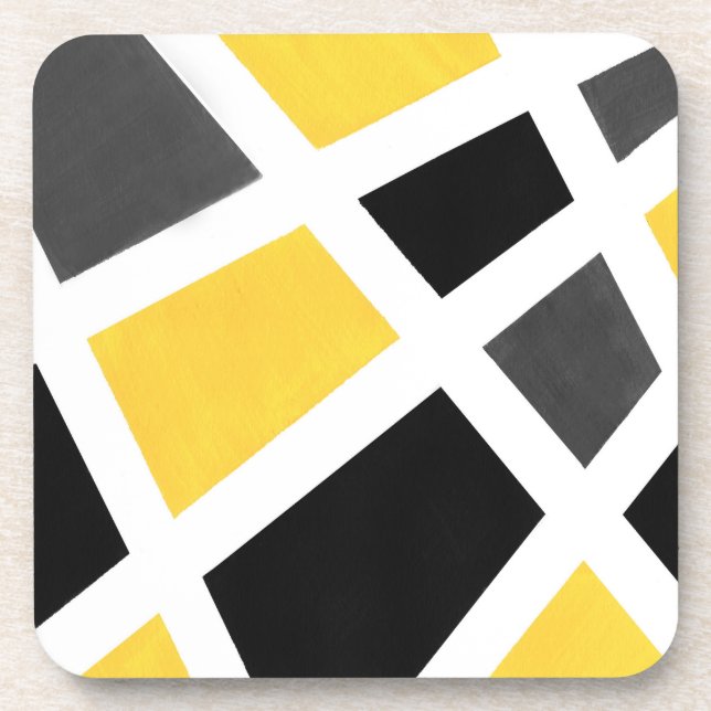 Yellow Grey Black White Geometric Coaster (Front)