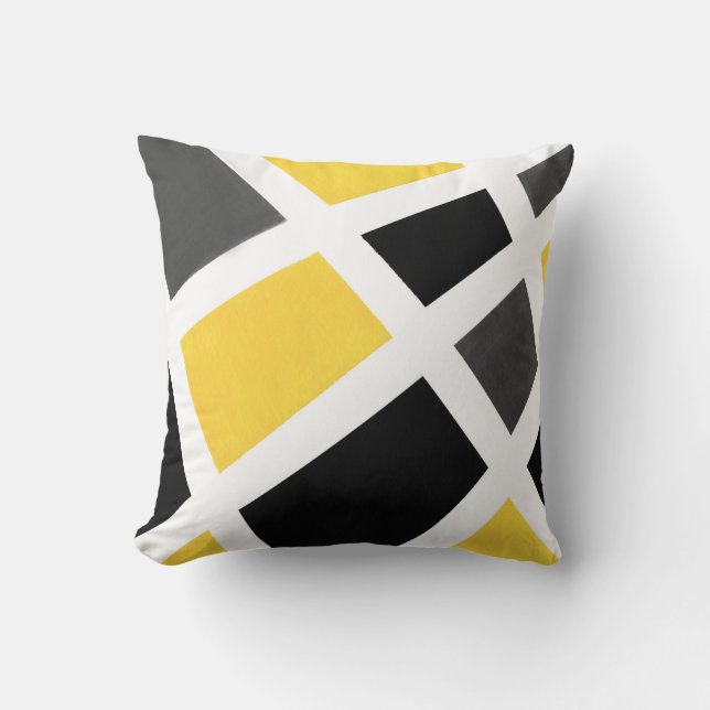 Yellow Grey Black White Geometric Cushion (Front)