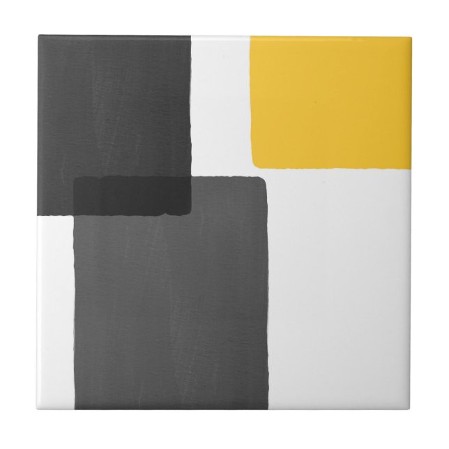 Yellow Grey Black White Modern Minimalist Ceramic Tile (Front)