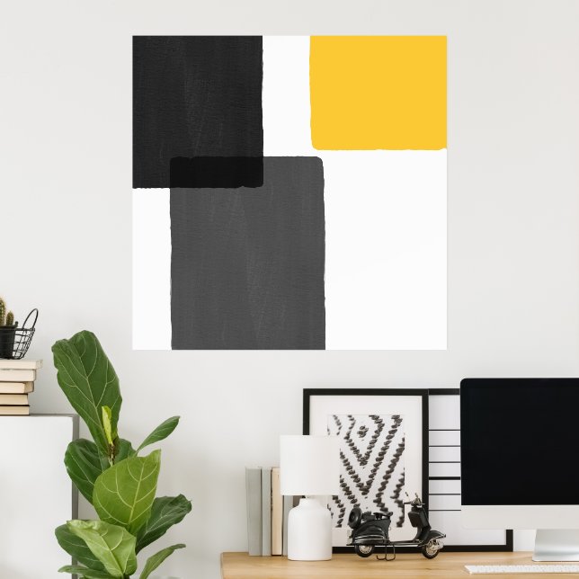 Yellow Grey Black White Modern Minimalist Poster (Home Office)