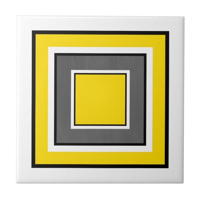 Yellow Grey Black White Squares Ceramic Tile (Front)