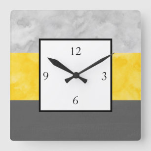 Yellow Grey Block Stripes Square Wall Clock