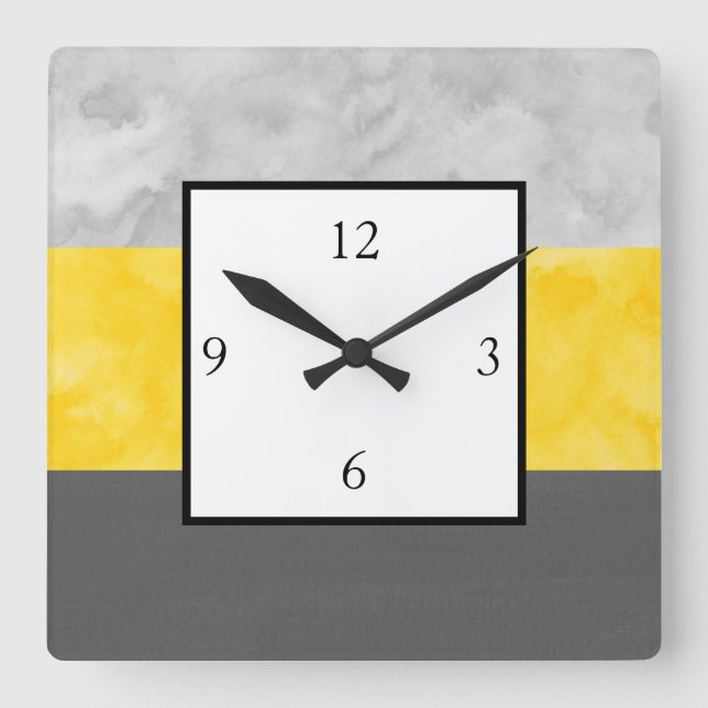 Yellow Grey Block Stripes Square Wall Clock (Front)