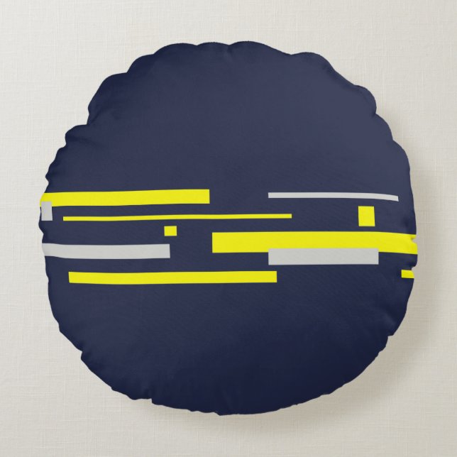 Yellow Grey Blocks Abstract Art Round Cushion (Front)