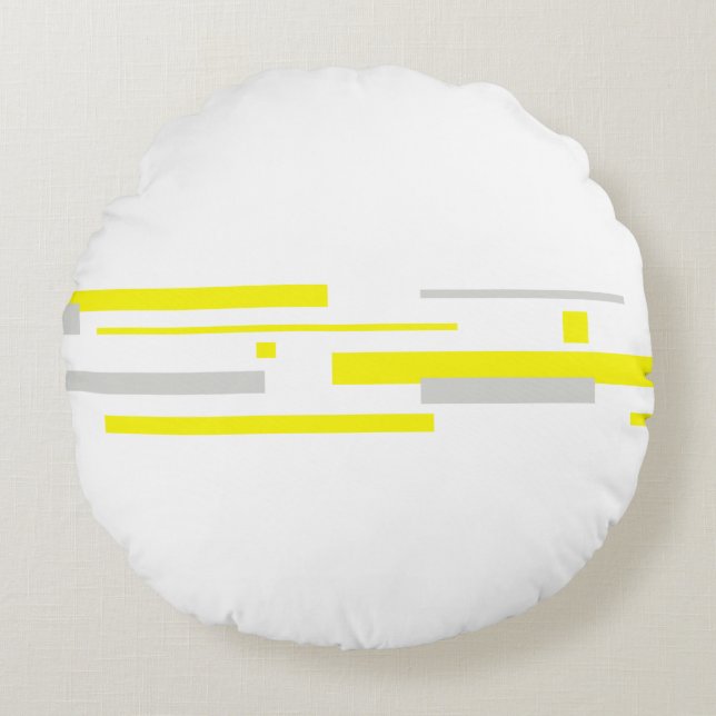 Yellow Grey Blocks Abstract Art Round Cushion (Front)