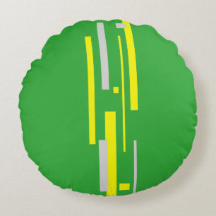 Yellow Grey Blocks Abstract Art Round Cushion