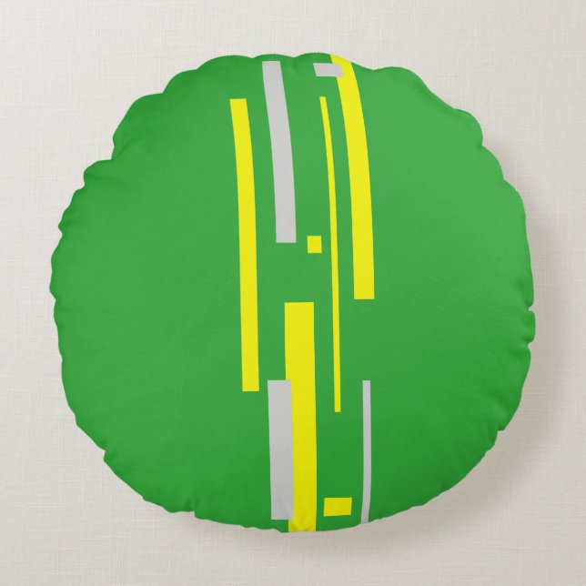 Yellow Grey Blocks Abstract Art Round Cushion (Front)