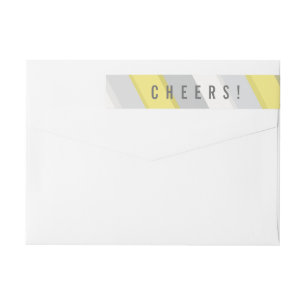 Yellow & Grey Bold Stripes Cheers New Year Address Wrap Around Label