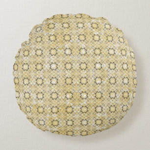 Yellow, Grey, Bronze Vintage Pattern Round Cushion