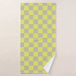 Yellow + Grey Check Chequered Chequerboard Pattern Bath Towel