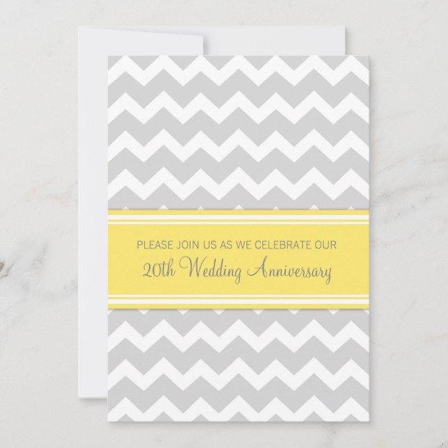 Yellow Grey Chevron 20th Anniversary Invitation (Front)