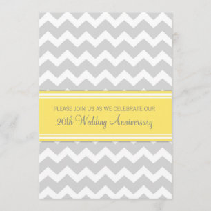 Yellow Grey Chevron 20th Anniversary Invitation