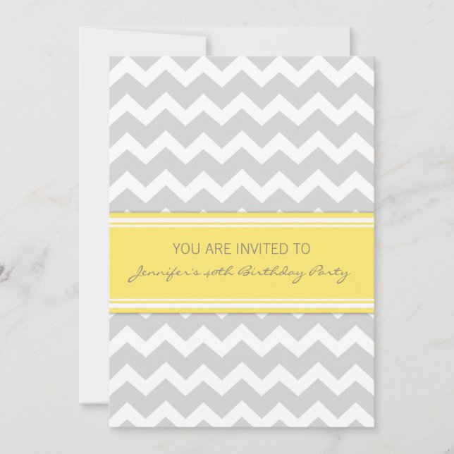 Yellow Grey Chevron 40th Birthday Party Invitation (Front)