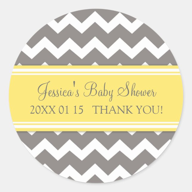 Yellow Grey Chevron Baby Shower Favour Stickers (Front)