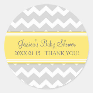 Yellow Grey Chevron Baby Shower Favour Stickers