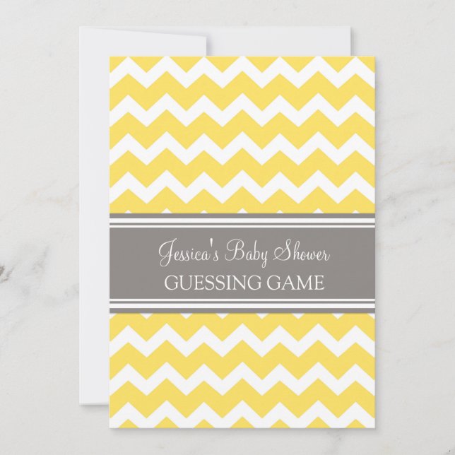 Yellow Grey Chevron Baby Shower Guessing Game (Front)